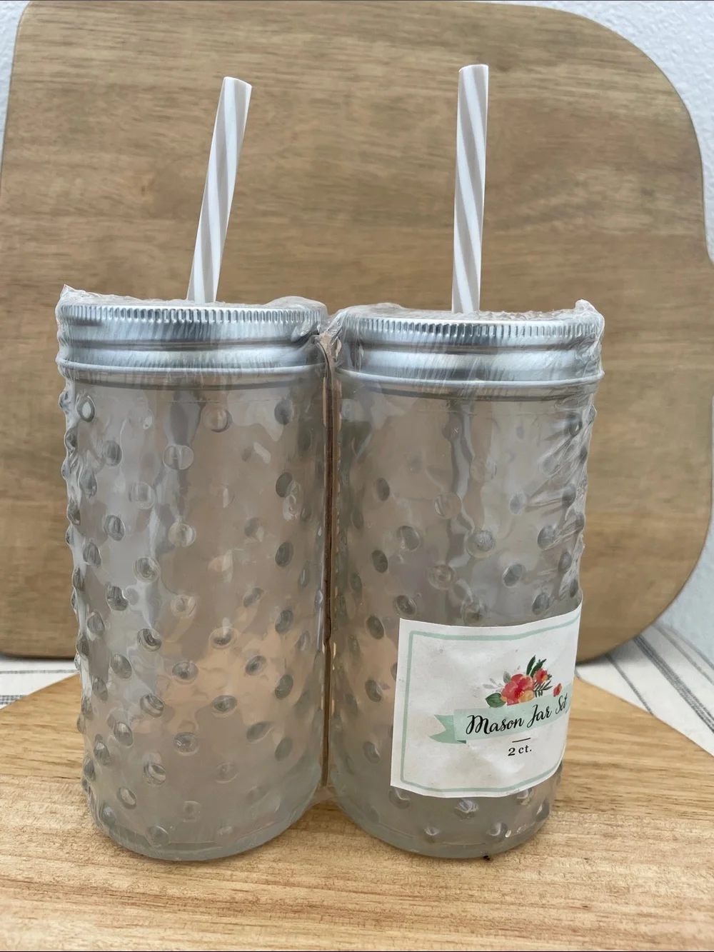SALE! NWT Mason Jar Style Textured Glass Tumbler Set - Gray (2 ct)